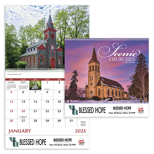 Custom Imprinted Calendar - Scenic Churches #7245